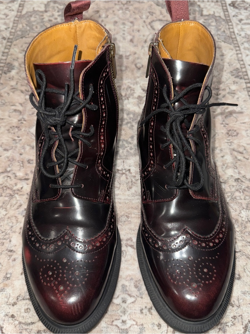 DR. MARTENS Delphine 8-Eye Brogue Boot Oxblood Maroon Red Brown Sz 10